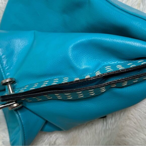 Turquoise Faux Leather Shoulder Bag with Silvertone Hardware - Picture 7 of 13